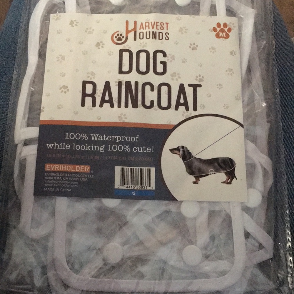 Harvest Hounds dog raincoat. 100% waterproof & 100% cute!